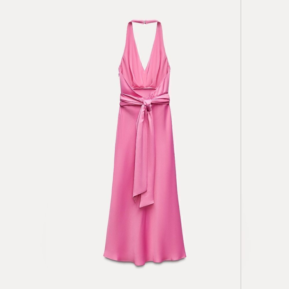 NWT ZARA FLORAL SATIN EFFECT MIDI DRESS pink - Picture 14 of 17